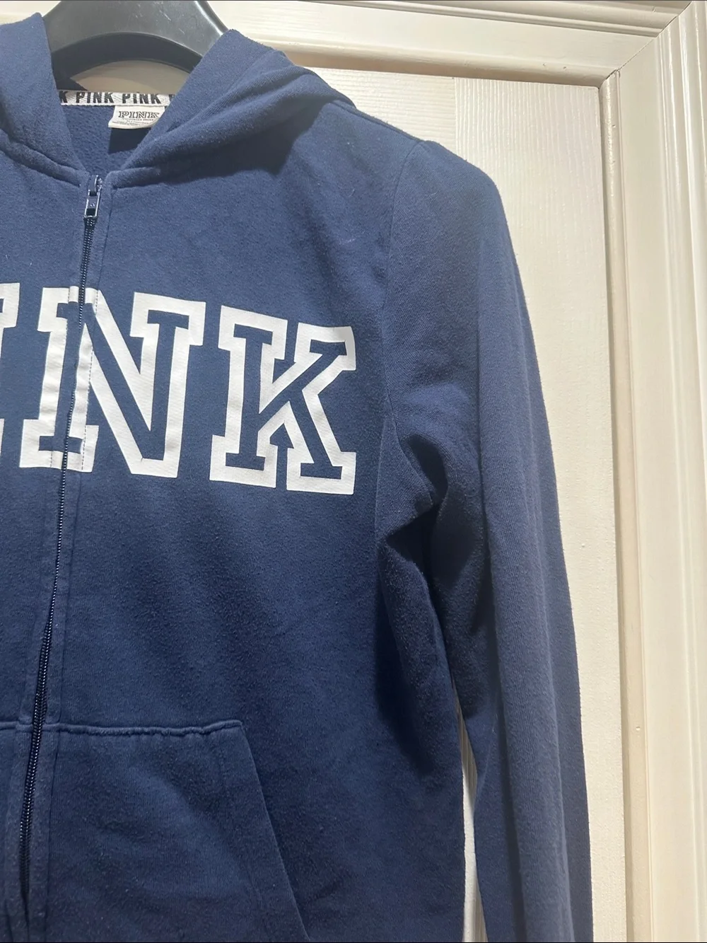 PINK Victoria's Secret Navy Full-Zip Hoodie with White Logo